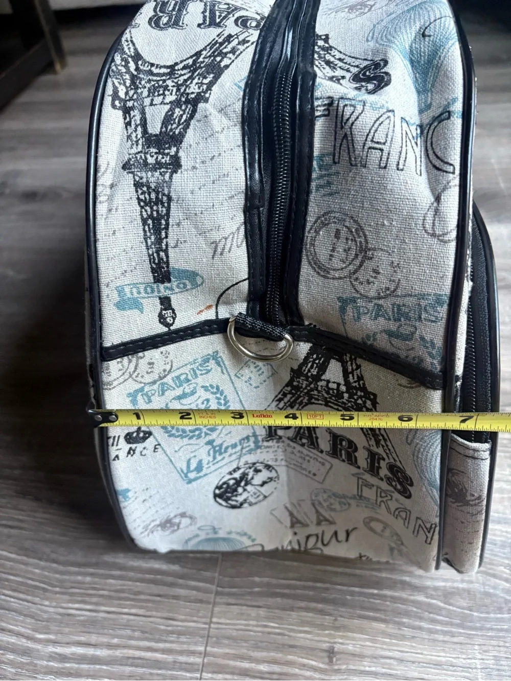 Paris Print Travel Weekender Bag in Light Gray and Black